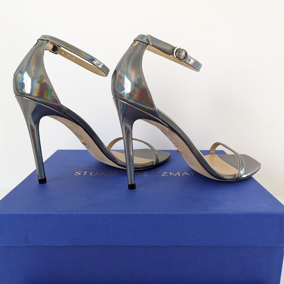 Stuart Weitzman Metallic Gunmetal NUDISTCURVE Sandal Size 10 - Picture 5 of 9